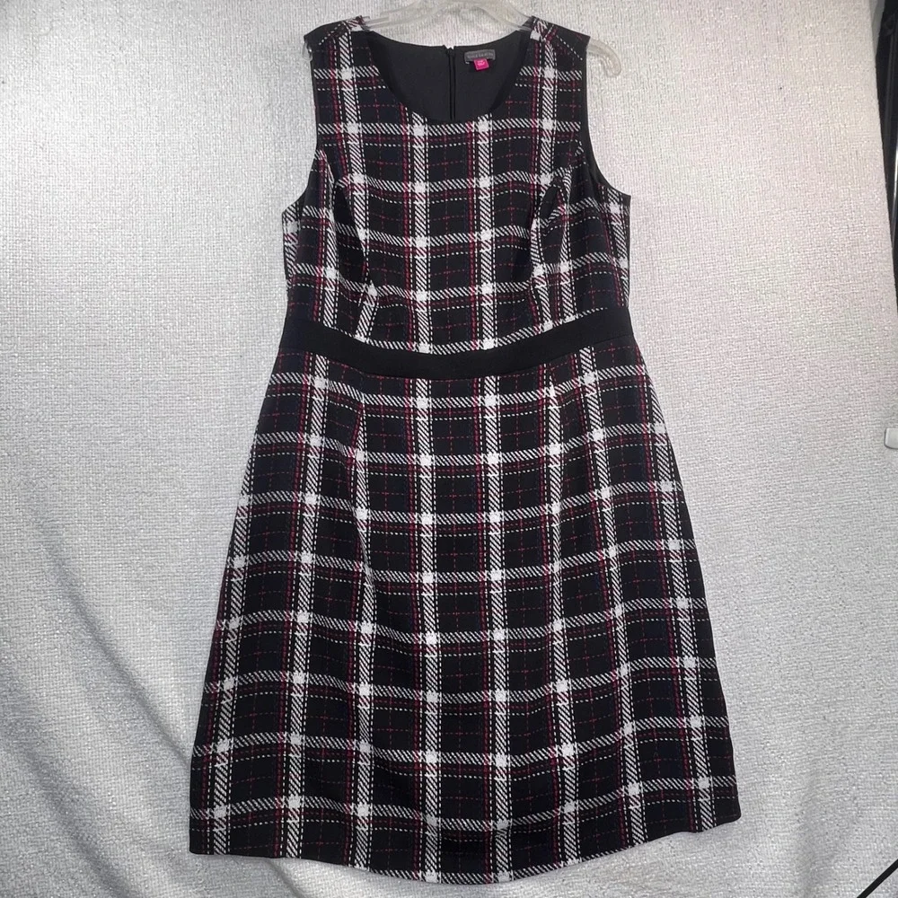 Vince Camuto Black‎ White Plaid Sleeveless Sheath Dress Plus Size 14W Business